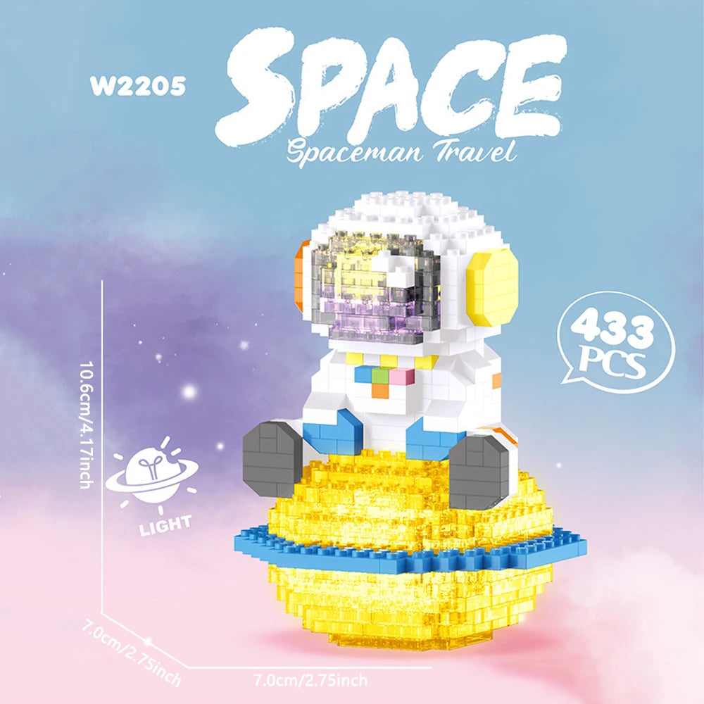 Knew built Luminous Astronaut Moon Micro brick Building Blocks Set Educational Toys LED Light Technology Bricks for Adults
