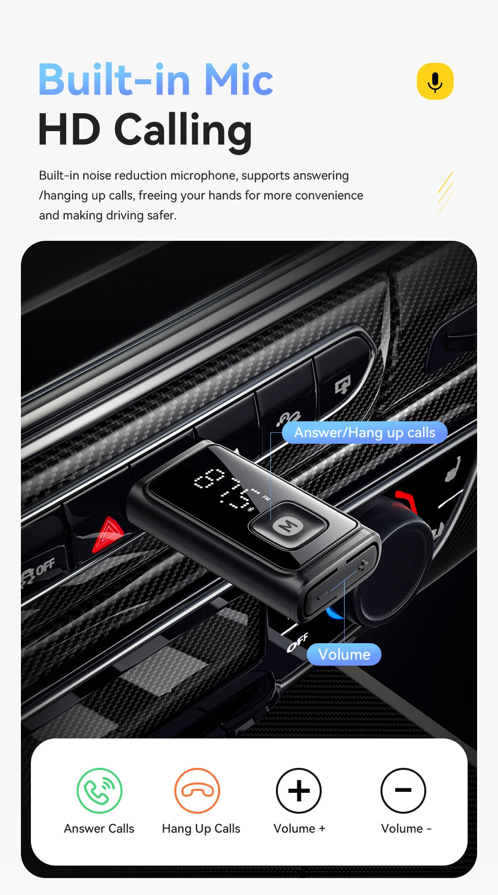 ESSAGER Bluetooth 5.4 Car Adapter Wireless FM Transmitter Audio Receiver&Handsfree Call Auto Stereo Mic Car Adapter Accessories