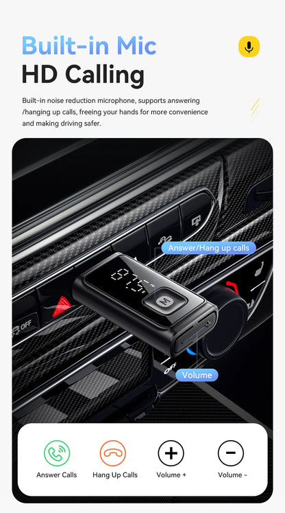 ESSAGER Bluetooth 5.4 Car Adapter Wireless FM Transmitter Audio Receiver&Handsfree Call Auto Stereo Mic Car Adapter Accessories