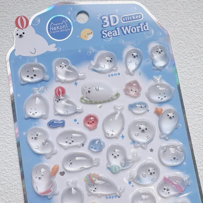 NEKONI Cute Animals Seal Bear Penguin 3D Stickers Scrapbooking DIY Journaling Stationery Diary Cute Stickers School Supply