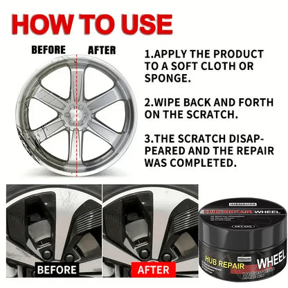 Car Wheel Cover Repair Kit, Removes Wheel Cover Oxidation and Scratches, Chrome Refurbishment, Fade Repair, Restores Original Shine, Universal Wheel Hub Repair Kit, Scratch Remover and Oxidation Cleaning Repair Paste