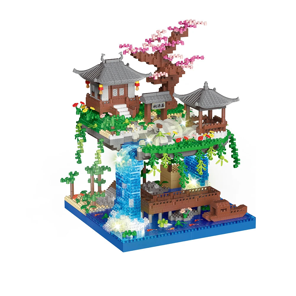 Sakura Tree Micro Blocks with LED Lights - Cherry Blossom Treehouse Model, 3D Romantic Night Glow Decor, Thoughtful Gift for Her