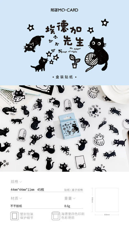 45Stickers / Box Kitten Notebook Boxed Stickers Cartoon Cute Decorative Photo Album Diy Stickers Growth Manual