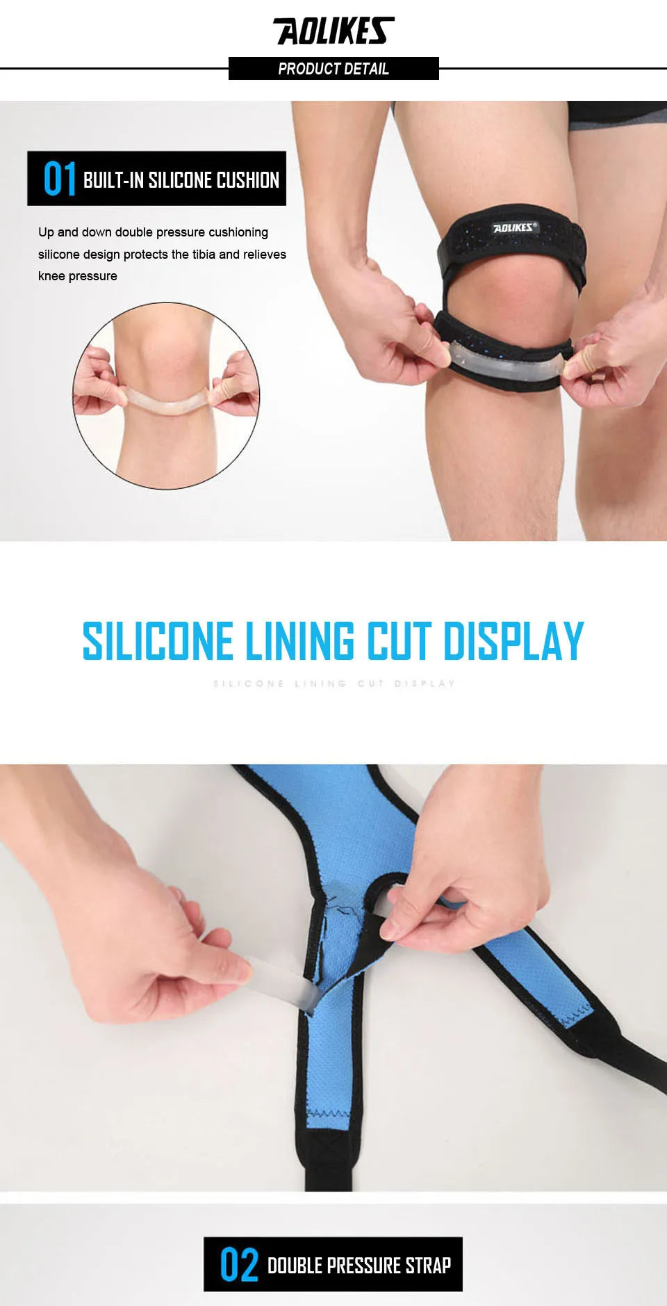 AOLIKES 1PCS Pressurized Knee Wrap Sleeve Support Bandage Pad Elastic Braces Knee Hole Kneepad Safety Basketball Tennis Cycling