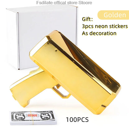 Banknote gun Party Games Pistol Party toys Games Cash Cannon Funny toys gun for banknotes Wedding Golden 100pcs fake money bills