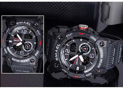 SMAEL Sport Watch Military Wristwatch for Men Alarm Stopwatch LED Digital Back Light Dual Time Display Waterproof Watch Men 8007