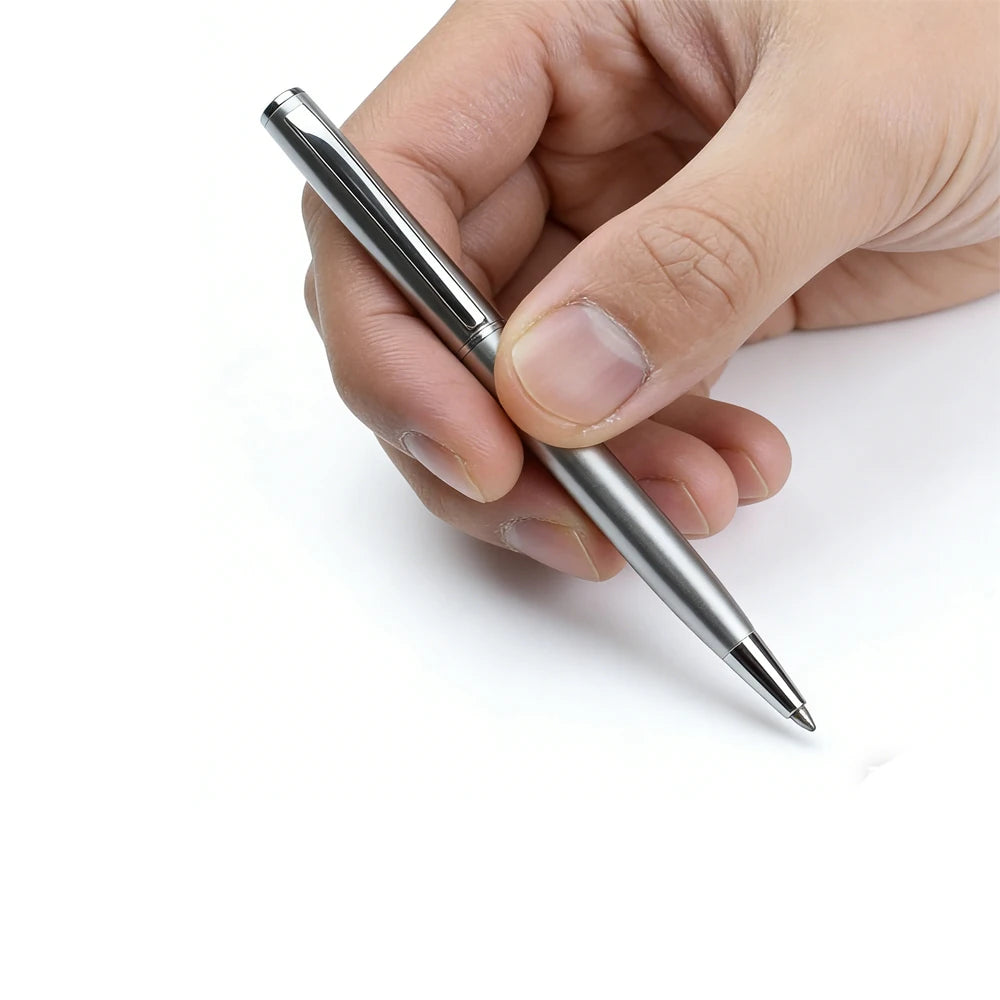 Mini Stainless Steel Metal Ballpoint Pen with 10 Replacement Refills Set, Portable Pocket Ballpen Compact Short Pen for Wallet