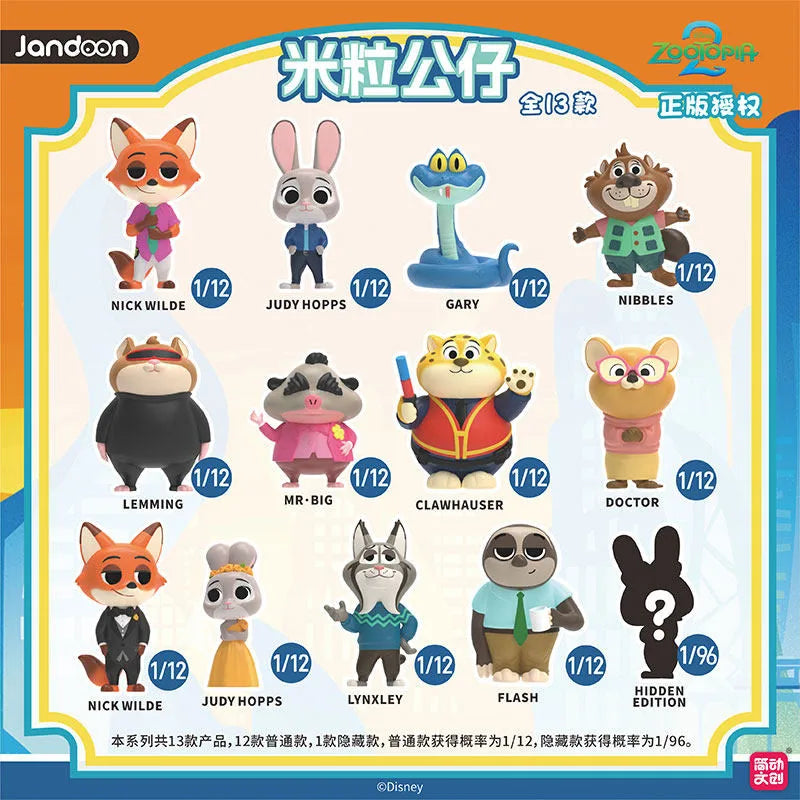 JANDOOM Disney Zootopia Judy Hopps Nick Wilde Bogo Clawhauser Anime Figur Model Rice Grain Doll Blind Box Toys Birthday Gifts