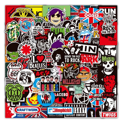 100 Rock And Roll Music Band Stickers Punk Graffiti Stickers For Laptop Guitar Helmet Luggage Decal Golden Memory Stickers Store