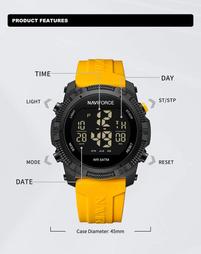NAVIFORCE Brand Original Men Fashion Watch Water Resistant Personality Wristwatches Luxury Silicone Strap Electronic Clock 2024