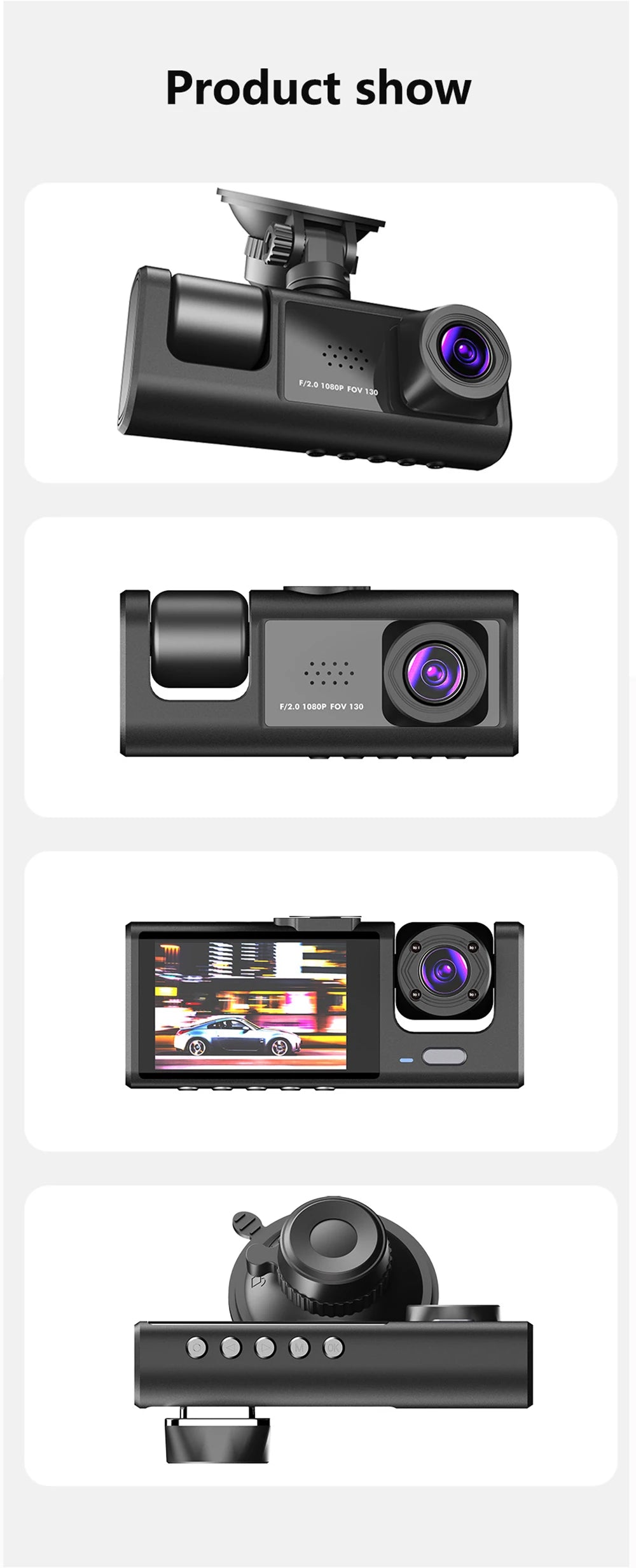 Wifi 3 Channel Dash Cam Night Vision Loop Recording & 2" IPS Screen 1080P 2/3Camera DVR Recorder, Video Recorder, Vehicle DVR