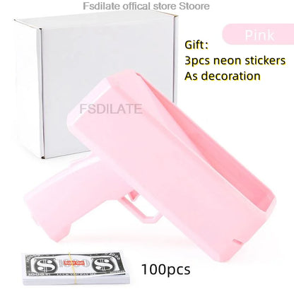 Banknote gun Party Games Pistol Party toys Games Cash Cannon Funny toys gun for banknotes Wedding Golden 100pcs fake money bills