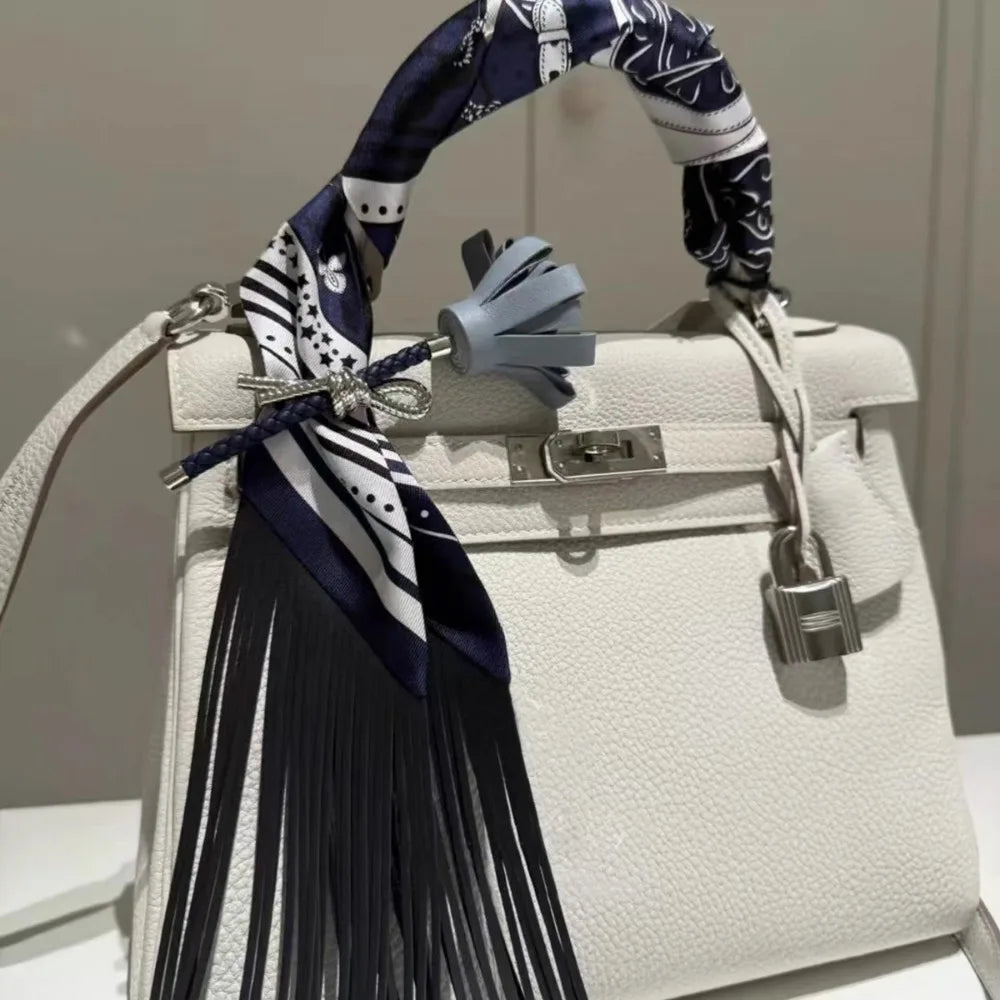 130x5cm Tassel Cashew Print Scarf Women's All-season Twill Silk Decorative Ribbon Multi-purpose Bag Hair Tie Belt Scarf