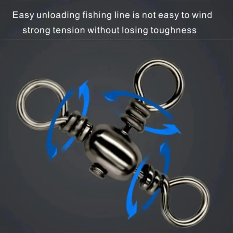 50PCS/Bag  Black Nickel Plating Three-Prong Connector T-Swivel Sub-Line Splitter Outdoor Fishing Bazi Ring Fishing Accessories