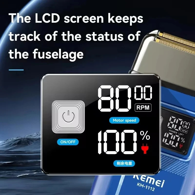 Kemei KM-1112 USB Charging IPX5 Waterproof Shaver 2 In1 Men's Rechargeable Electric Beard Razor Floating Forward Shaving Machine