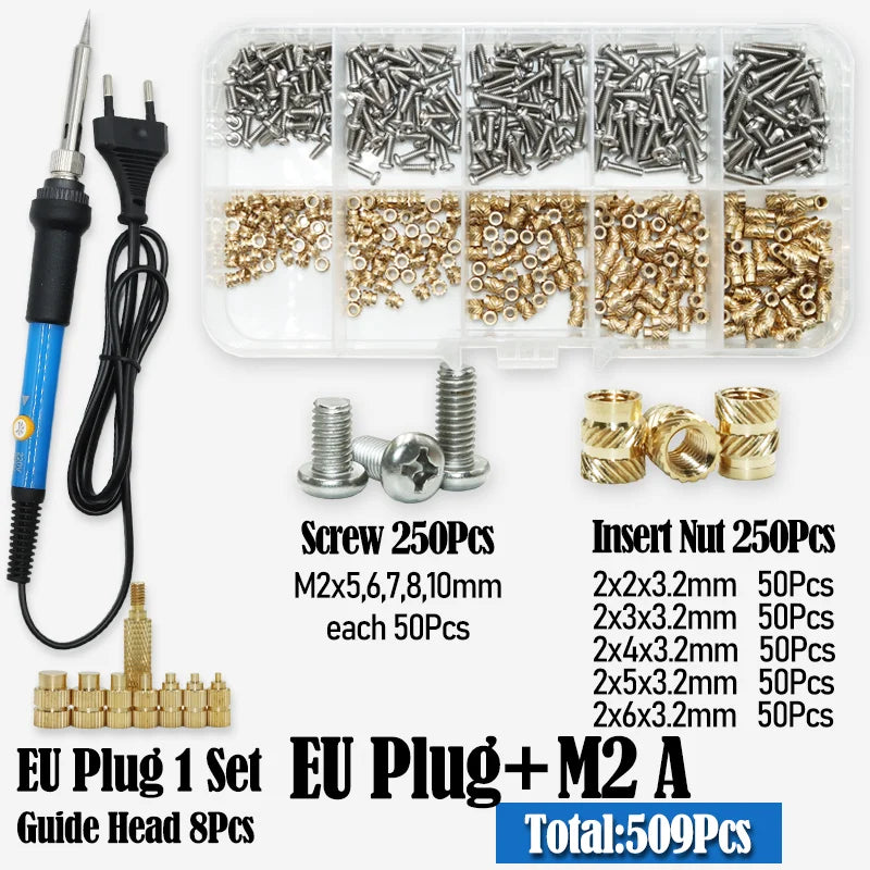 Heat Set Thread Brass Insert Nut and Bolt M2 M3 M4 Soldering Iron Tip Copper Insertion Nut Machine Screw Kit Inserts 3d Printer
