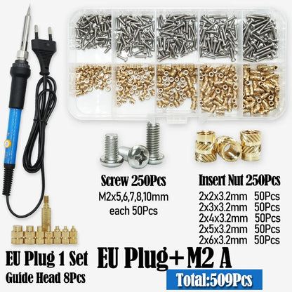 Heat Set Thread Brass Insert Nut and Bolt M2 M3 M4 Soldering Iron Tip Copper Insertion Nut Machine Screw Kit Inserts 3d Printer