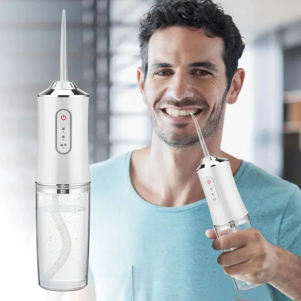Oral Irrigator Portable USB Rechargeable Dental Water Flosser Water Jet Floss Tooth Pick 4 Jet Tip 220ml 3 Modes IPX7 Waterproof