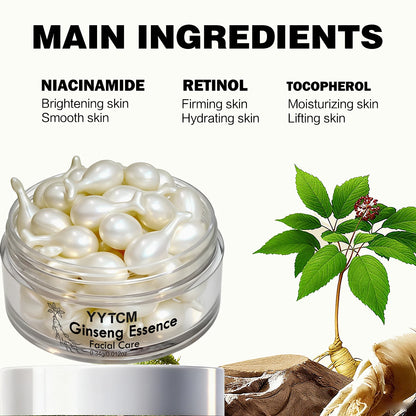 Ginseng Essence Capsules, Moisturizing and Firming Essence Serum, Contains Squalane, Niacinamide, Vitamin E, Retinol, Deep Hydration (0.34Gx30 Capsules)/Bottle-1 Bottle