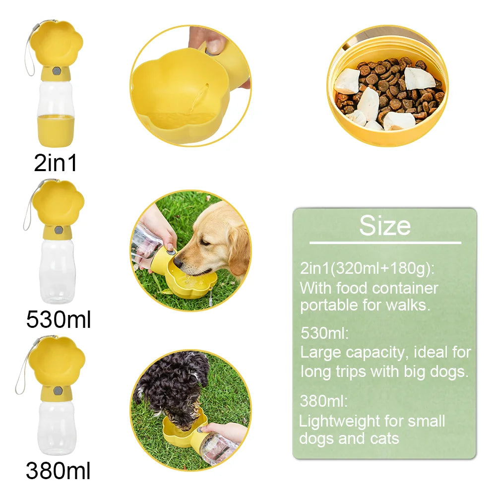 2in1 Pet Portable Water Bottle for Small Medium Dogs Cats Food Feeder Leakproof Dog Drink Bowl Outdoor Pet Puppy Water Dispenser