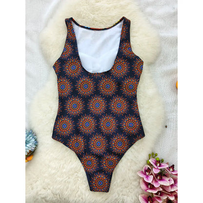 2026 New Printed One-piece Swimsuit Classic Printed Lace Up Swimsuit Women's Push Up Flower One-piece Suit Beach Wear For Female