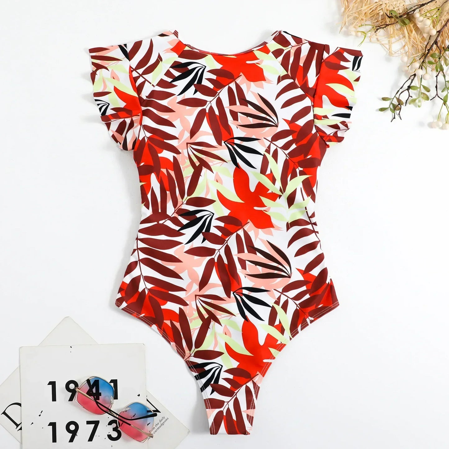 2024 Fashion Short Dress One-piece Swimsuit Zipper Swimsuit Sexy Bikini Women's Thickened Printed Swimming Beach Wear Summer