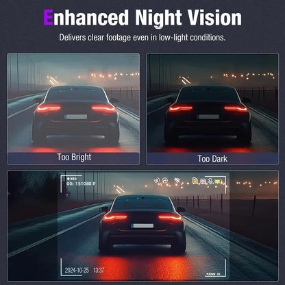 3 Channel Car Camera，Triple Lens WiFi Dashcam, 1080P HD Video Recorder, Night Vision, Car DVR with Wide Angle for Front and Rea