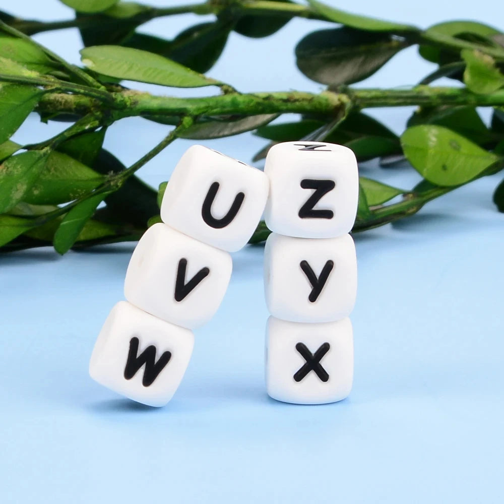 LOFCA 40PCS/Lot Alphabet 12mm Food Grade Letter Silicone Beads Baby Bead Pacifier Chain BPA Free  for Name Make DIY Necklace