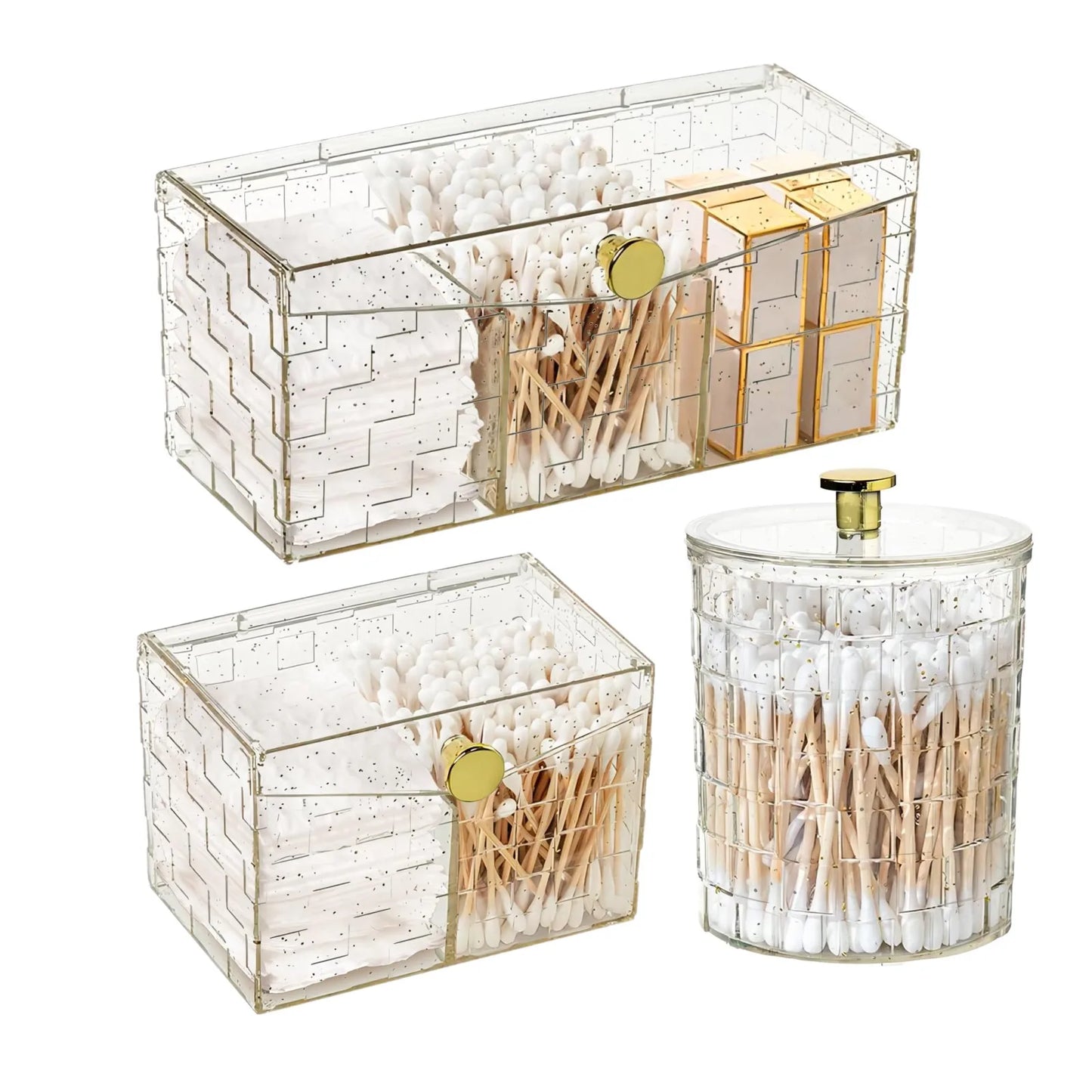 Qtip Holder Dispenser  Clear Bathroom Organizer Jar  Swab/Pad/Ball Holder Container Cosmetics Storage Boxes for Vanity