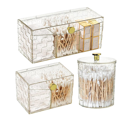 Qtip Holder Dispenser  Clear Bathroom Organizer Jar  Swab/Pad/Ball Holder Container Cosmetics Storage Boxes for Vanity