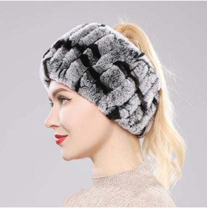 Women Handmade Stretch 100% Real Rabbit Fur Scarf Knit Genuine Rex Rabbit Fur Headbands Girls Natural Rabbit Fur Ring Scarves