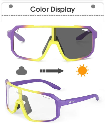SCVCN Men Bike Photochromic Glasses Cycling Sunglasses for Women Sports Running MTB Biking Eyewear Road Mountain Bicycle Goggle