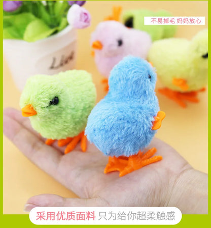Pet Cat Toys Jumping Walking Hopping Cartoon Plush Chicken Clockwork Cat Interative Playing Toy Wind Up Chick Kitten Supplies