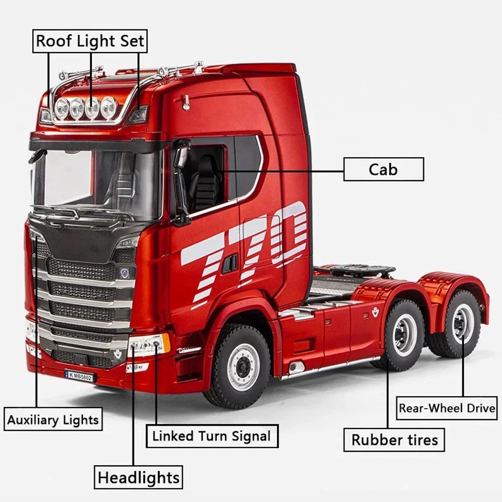 HUINA 1501 770S 1/18 19CH 2.4G RC Alloy Tractor Truck Engineering Trailer Truck with Light and Sound Toys for Boys Adults Gifts