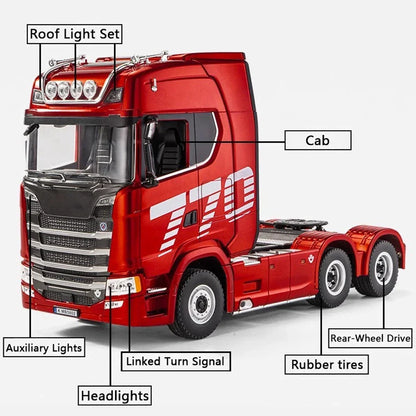 HUINA 1501 770S 1/18 19CH 2.4G RC Alloy Tractor Truck Engineering Trailer Truck with Light and Sound Toys for Boys Adults Gifts