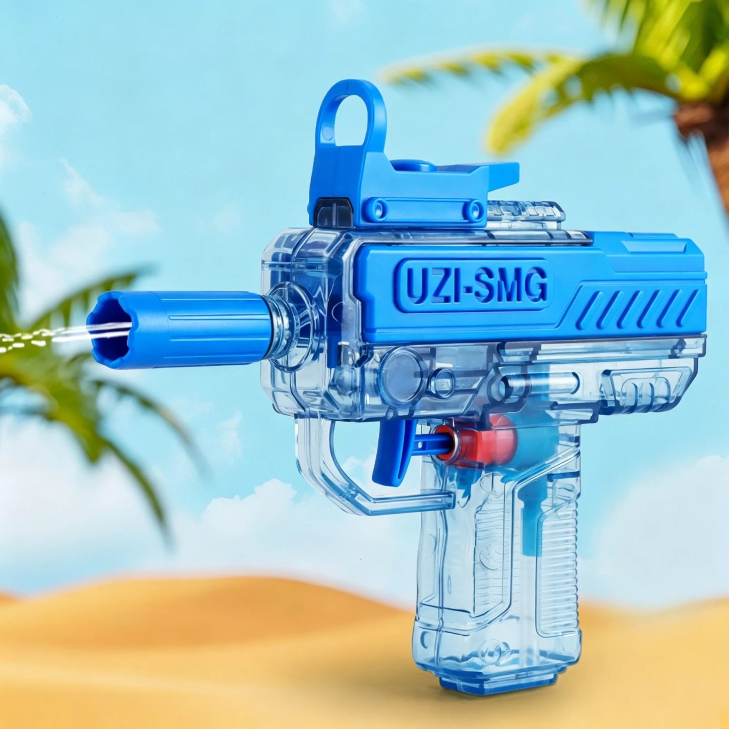 Transparent UZI Water Gun Manual High Pressure Auto Slide Bore Water Blaster Summer Beach Pool Fight Toy Gifts for Kids Adults