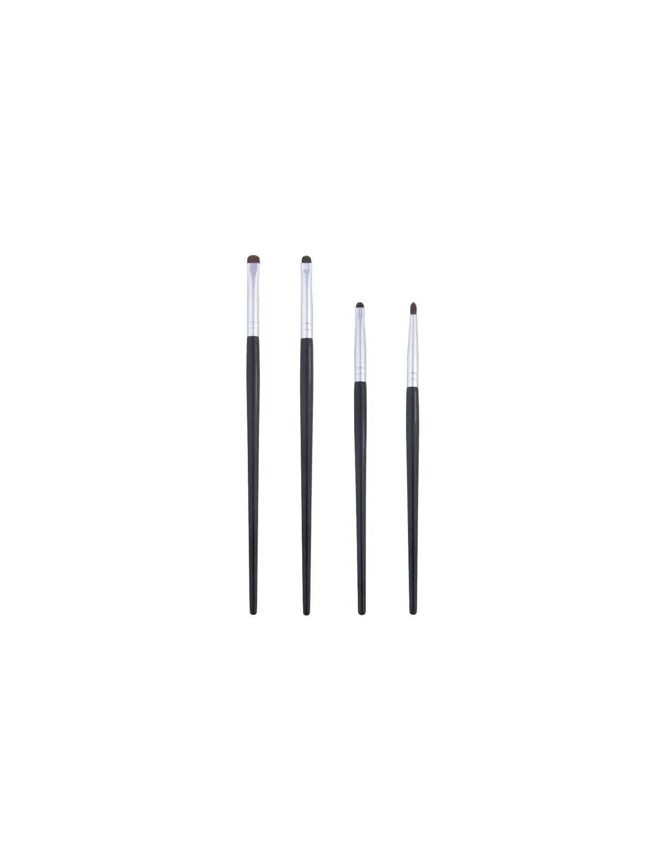 1 Set Of 4 Black Eye Detail Makeup Brushes Pony Hair Precision Eye Shadow Lying Silkworm Brightening Eyeliner Applicator Small