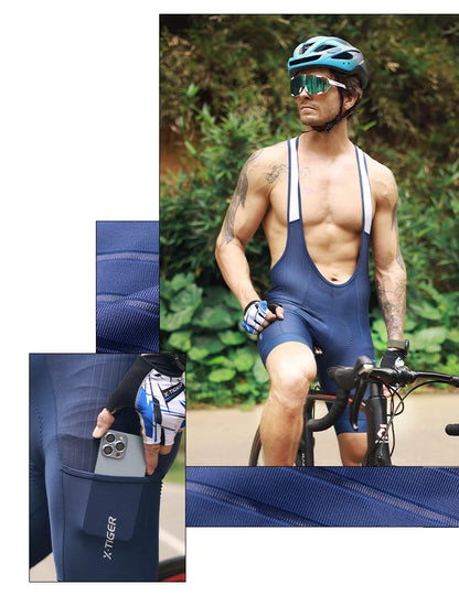X-TIGER Men's Cycling Shorts Long Distance Riding Bib Shorts Pro Men's Cycling Shorts High Density Foam Cushion 5 CM Leg Gripper