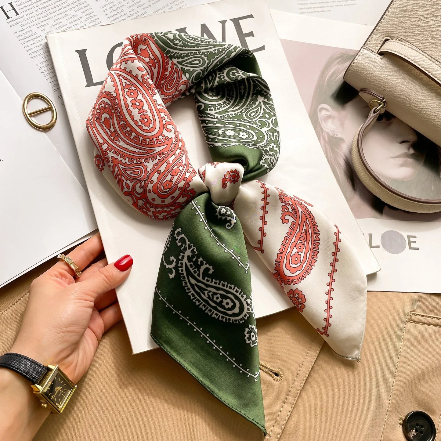 New Fashion Silk Scarf Neckerchief Women's Silk Square Scarf Purse Luxury Scarf for Women Designer Silk Headscarf
