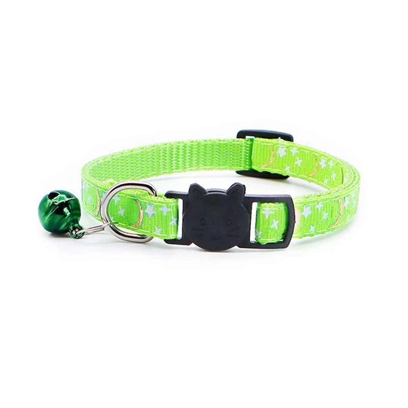 New Gold Stars and Moon Cat Collar with Reflective Safety Buckle and Bell Adjustable Cats And Small Dogs Collars