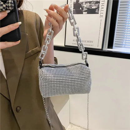 Allover Rhinestone Bucket Bag, Glitter Chain Prom Purse, Women's Mini Crossbody Bag