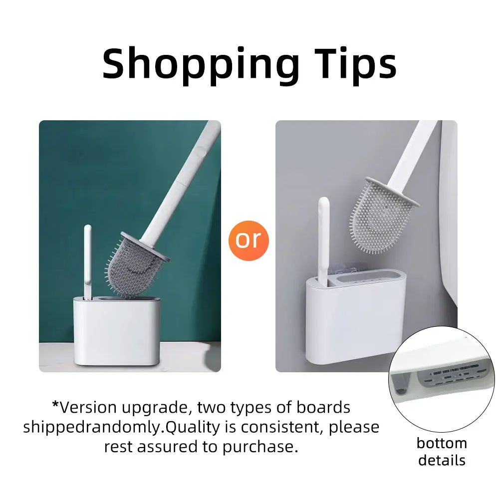 Silicone Toilet Brush Set Flat Head Flexible Wall Mounted Bowl Cleaner with Brush Holder for Bathroom WC