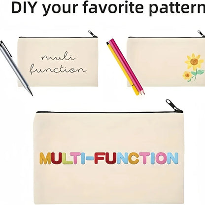 5pcs Blank Canvas Zipper Pouch Bulk, Makeup Bag Pencil Case For Cosmetic & DIY Crafts, Independence Day