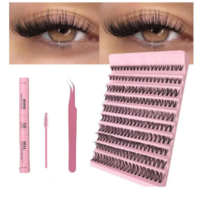 WINKLURE 720/200pcs Eyelash Extension Kit Fluffy Cluster Lash Kit with Lash Bond and Seal Lash Tweezers Thick Lash Clusters