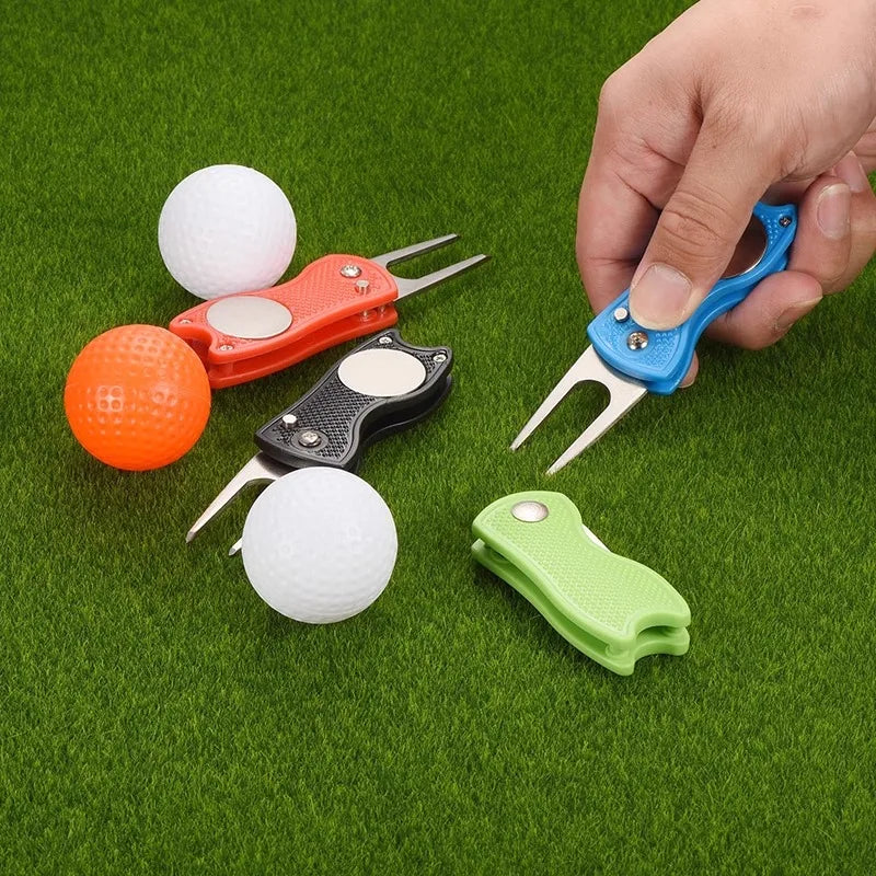 Golf Divot Repair Tool Foldable Metal Golf Green Divot Tool with Magnetic Ball Marker