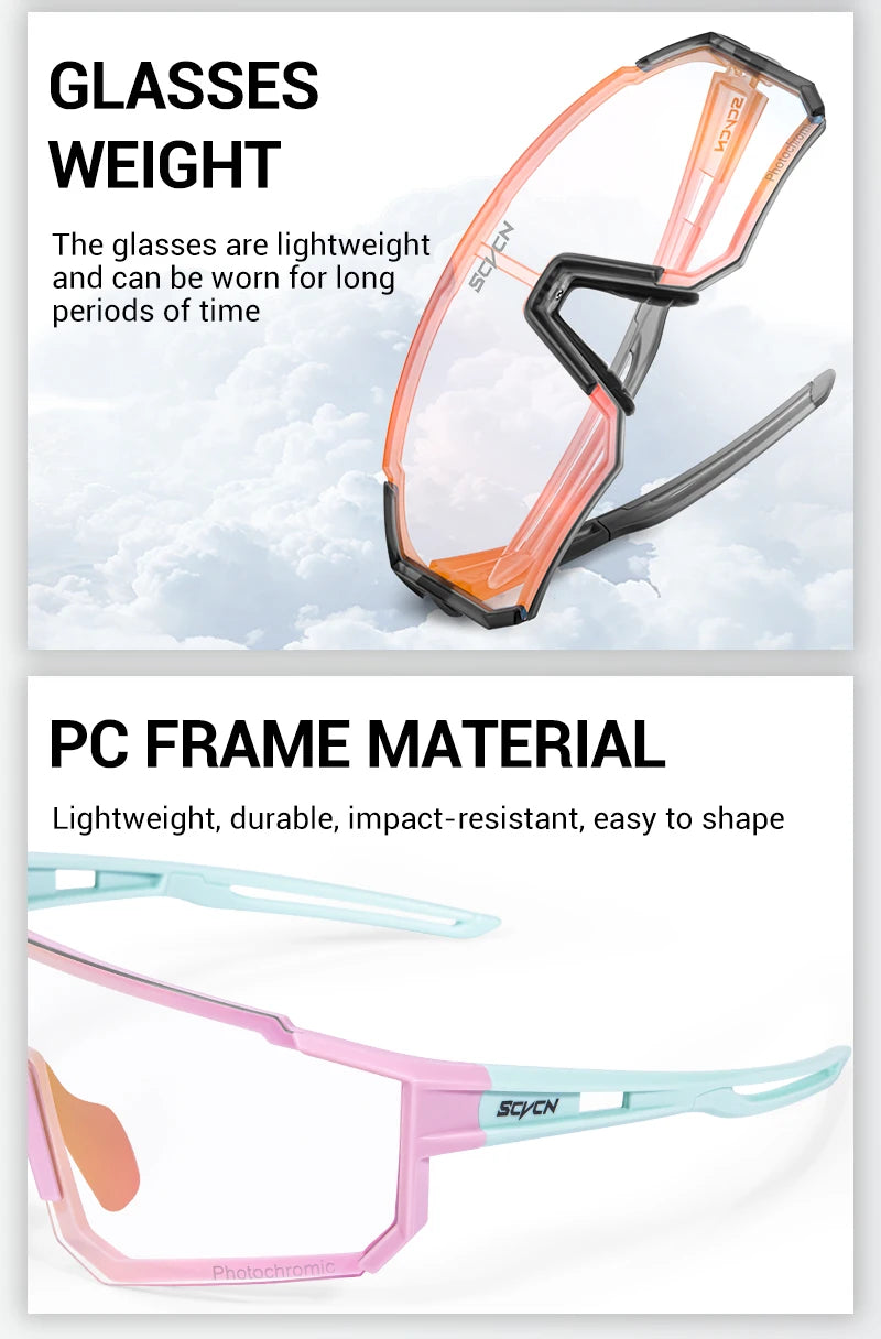 SCVCN Photochromic Sunglasses Outdoor Sports Bike Cycling Glasses Man MTB Climbing Glasses Women Driving Bicycle Eyewear New