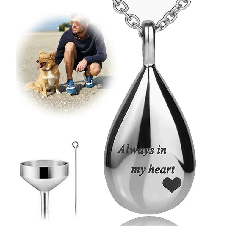 New Pet Urn Pendant Stainless Steel Teardrop Jewelry Cat Dog Mourning Supplies Bottle Keepsake Necklace Memorial Pet Products