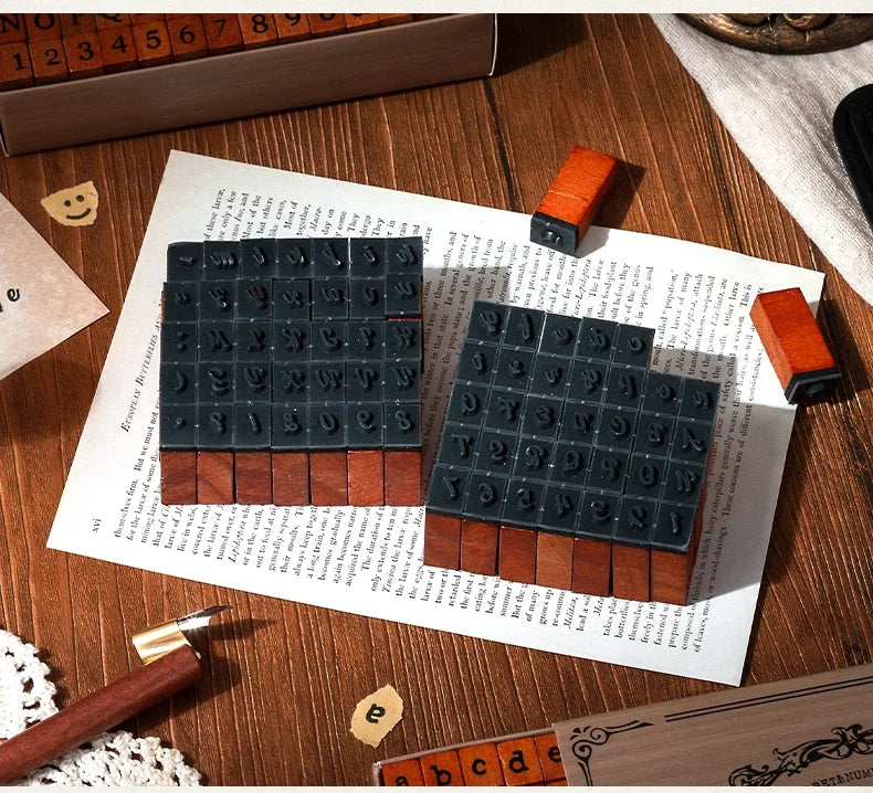 Journal GO 70pcs/set Wooden Rubber Alphabet Letter Number Stamp Set for Card Collage Junk Journal Scrapbooking DIY Standard Seal