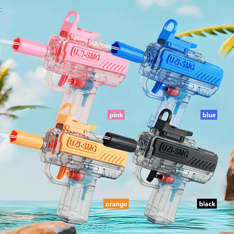 Transparent UZI Water Gun Manual High Pressure Auto Slide Bore Water Blaster Summer Beach Pool Fight Toy Gifts for Kids Adults