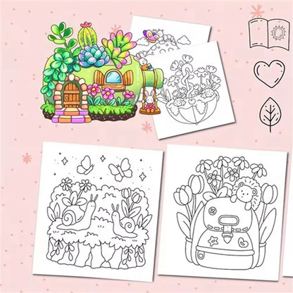 TINY GARDENS Coloring Book for Adults - Bold & Easy Cute Patterns, Relaxing Drawing Gift for Birthday & Party